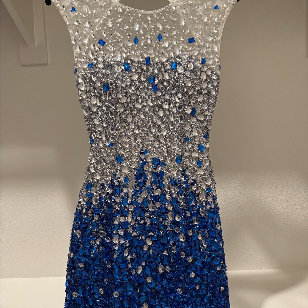 Jovani Blue and Silver Sequin Dress